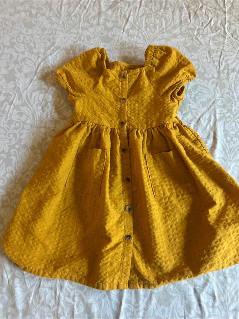 Girls' Mustard Yellow Button-Front Dress